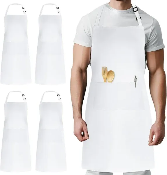 Syntus 2 Pack Adjustable Bib Apron Waterdrop Resistant with 2 Pockets Cooking