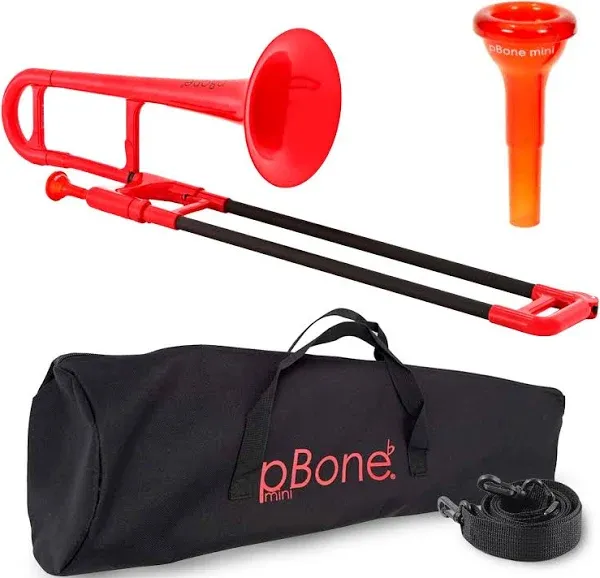 pBone Plastic Kids pBone Mini Trombone - Mouthpiece and Carrying Bag- Lightweight Versatile, Comfortable Ergonomic Grip- Eb Authentic Sound for Student & Beginner- Durable ABS Construction- Blue