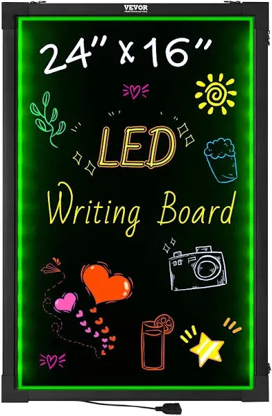 VEVOR LED Message Writing Board, 32"x24" Illuminated Erasable Lighted Chalkboard, Neon Effect Menu Sign Board, Drawing Board with 8 Fluorescent Chalk Markers and Remote Control