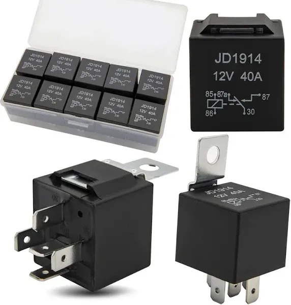 10 Pack 30/40 AMP Waterproof 5-Pin 12V Relay Switch （SPDT） for 12 Volt Automotive Marine Relays for Boats Auto Fan Cars