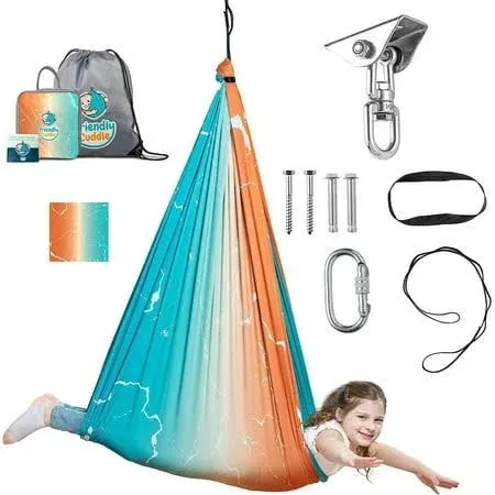 Indoor Sensory Swing for Kids or Outdoor – Holds 300lbs, Double-Layer, & 360° Swivel, Calming Compression Therapy Swing Hammock for Kids & Adults with All Hardware – Sensory-Motor Toys & Gifts