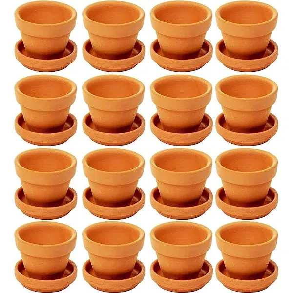 Juvale 2-Inch 16-Pack Small Terra Cotta Mini Pots with Saucers and Drainage Hole, Paintable Pottery for Succulents, Plants, Flowers, Cactus, Garden