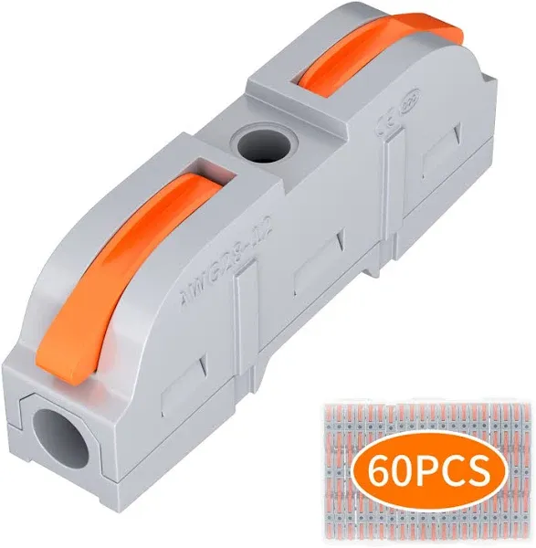 60 PCS Wire Connectors Kit, 1 to 1 Inline Electrical Lever Wire Connectors Nuts Push-in Quick Conductor Combination Compact Splicing Connectors 28-12 AWG