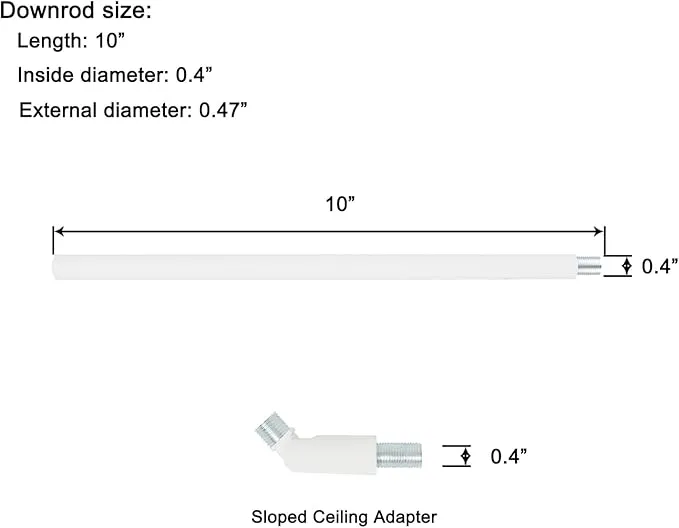 M10 Threaded Extension Rod with Sloped Ceiling Adapter Kits for Pendant Light, Island Lighting, White