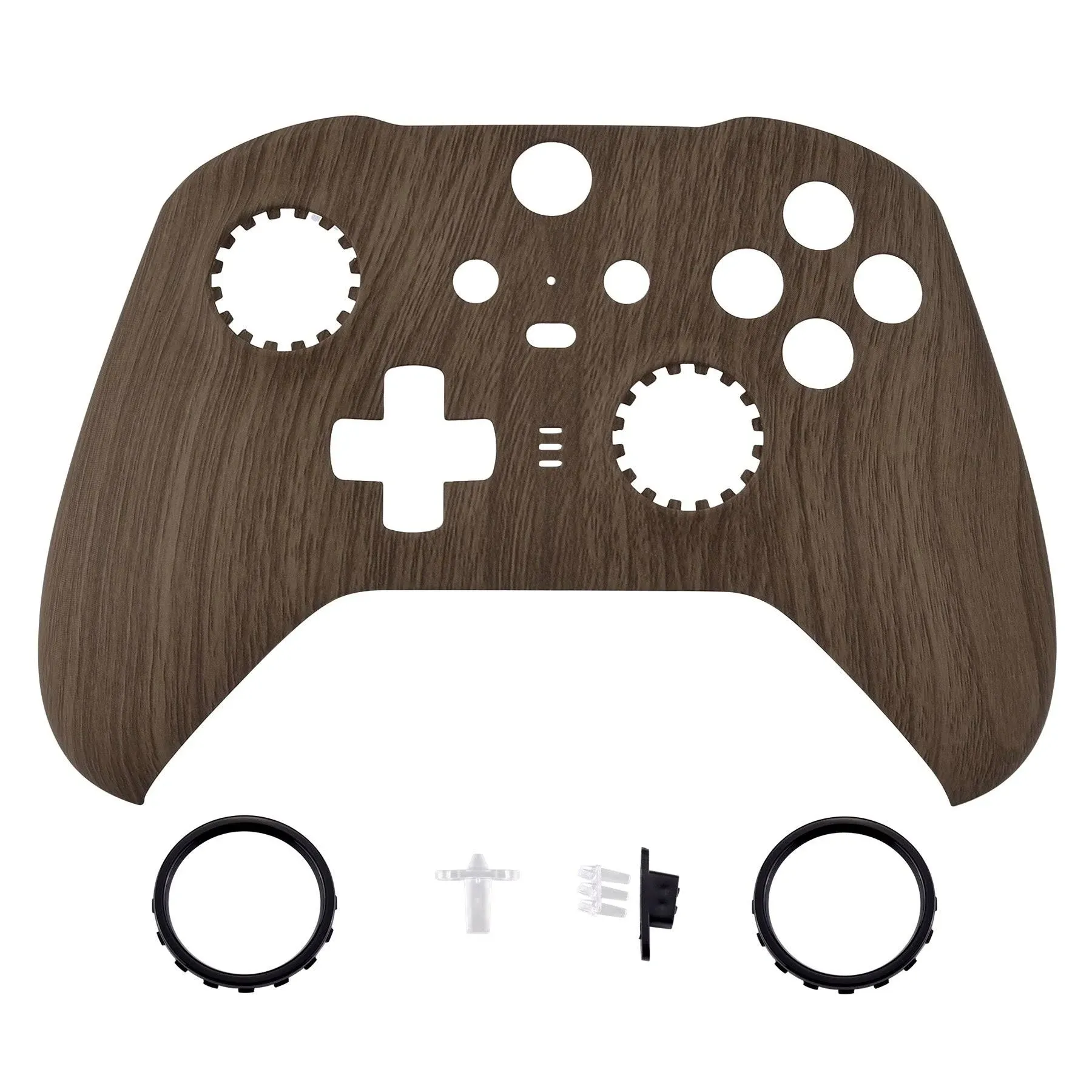 eXtremeRate Wood Grain Patterned Faceplate Cover, Soft Touch Front Housing Shell Case Replacement Kit for Xbox One Elite Series 2 Controller Model 1797 - Thumbstick Accent Rings Included