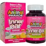 Natures Plus Animal Parade Inner Ear Support Children’s Chewable - Natural Cherry Flavor - 90 Animal-Shaped Tablets - Probiotic Supplement - Gluten Free - 45 Servings