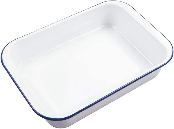 Webake Enamelware 9x13 Baking Pan with Lid Oblong Cake Pan Enameled Steel Roasting Pan Baking Dish Lasagna Pan Food Containers