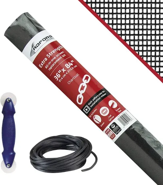 Saint-Gobain ADFORS Charcoal Extra Strength Screen Repair Kit for Window & Door, 36 inches x 84 inches - DIY Window & Door Repair, Durable, Screen Replacement, Comes with Spline Tool & Spline