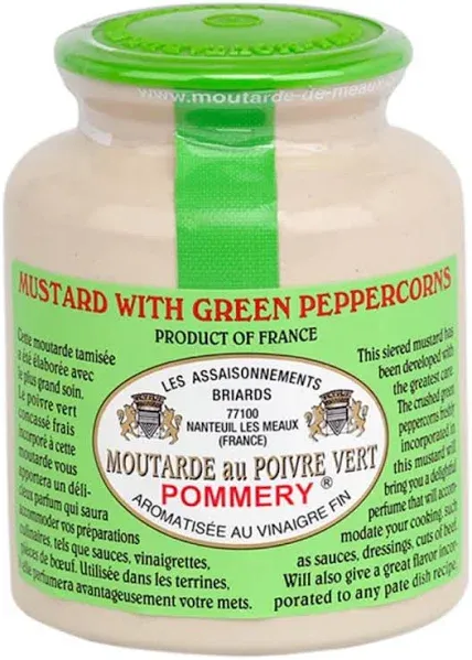 Pommery - Gourmet Green peppercorn Mustard from France in crock 8.8oz