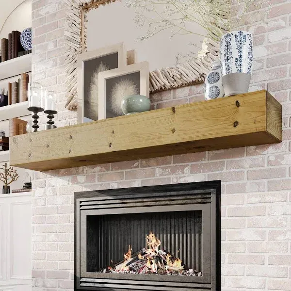 60 Inch Fireplace Mantel Wood Shelf - Rustic Mantels for Over Fireplace, 60 Inch Handcrafted Wall Mounted Mantle Shelf, 60 Inches X 8 X 5 Fireplace Mantel Shelves - Traditional Brown