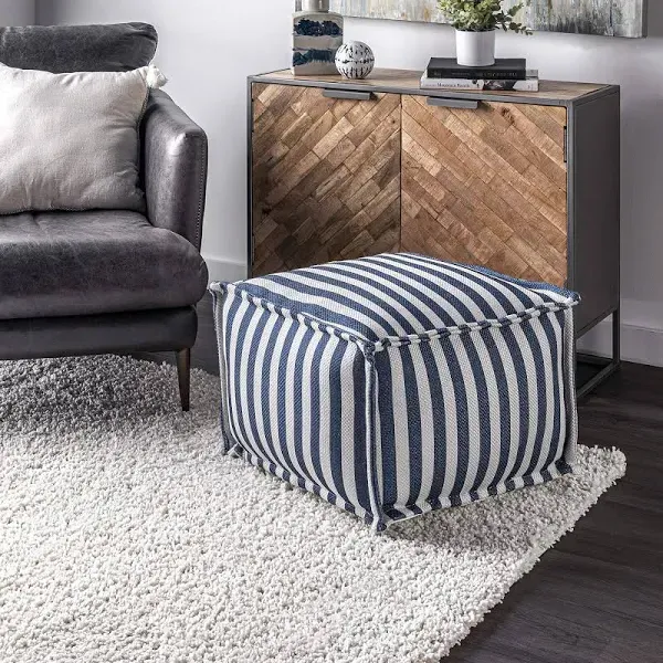  Porto Striped Indoor/Outdoor Ottoman Pouf Blue