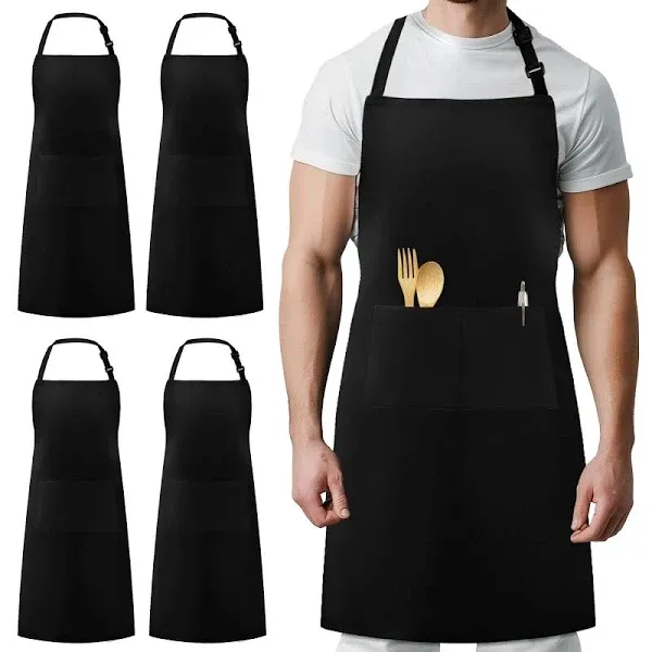 Syntus 2 Pack Adjustable Bib Apron Waterdrop Resistant with 2 Pockets Cooking Kitchen Aprons for Women Men Chef