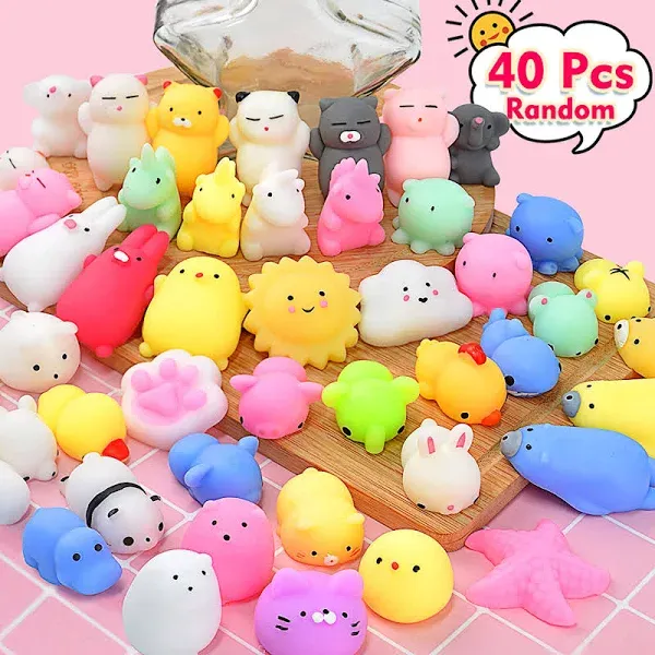 40Pcs Mochi Squishys Toys Mini Squishies 2nd Generation Glitter Animal Squishies Party Favors for Kids Adults Stress Relief Toy Treasure Box Prize Classroom Valentine Prizes Easter Egg Fillers