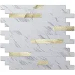 Art3d White Slate with Gold Studded 11.8 in. x 13.4 in. PVC Peel Stick Tile for Kitchen Bathroom Fireplace (10 sq.ft./ Box)