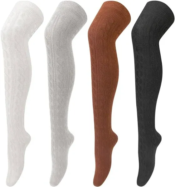 4 Pairs Thigh High Socks for Women Knit Long Over the Knee Socks Knee High Socks Gifts