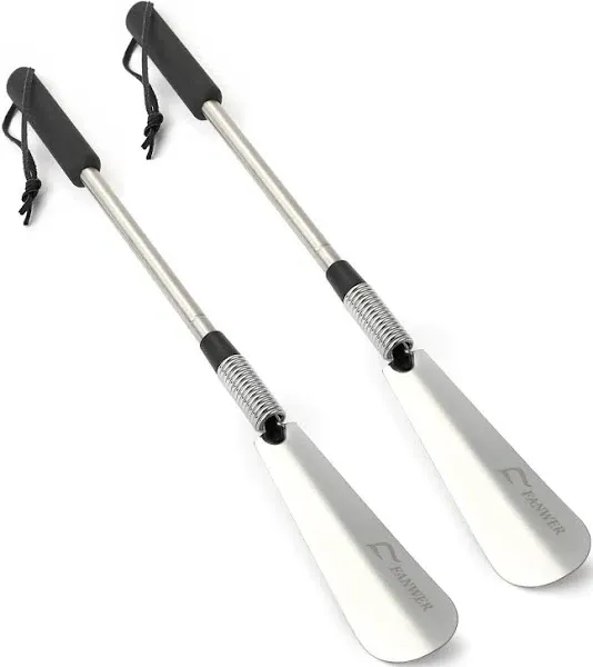 Long Handled Metal Shoe Horn Set of 2, Adjustable (16&#034; to 31&#034;) Shoe Lifter fo...