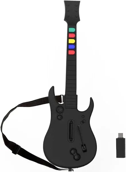 NBCP Guitar Hero Controller PC, Wireless PlayStation 3 PS3 /PC Guitar Hero Guitar with Dongle for Clone Hero, Guitar Hero 3/4/5 Rock Band 1/2 Games Black