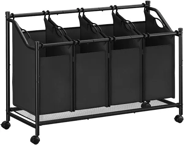 SONGMICS Laundry Sorter, Rolling Laundry Basket with 4 Removable Bags, Laundry Hamper, Laundry Cart, for Laundry Room, Bedroom, Bathroom, 4 x 11.9 Gallons, Ink Black URLS103B01