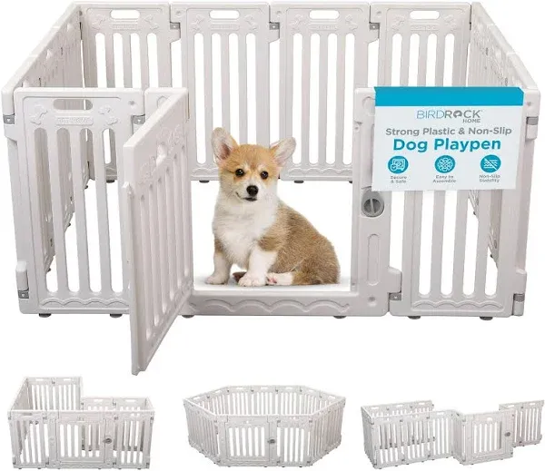 BIRDROCK HOME Dog Playpen w/Door, 12 Panel, 25.6in H | Strong Plastic, Non-Sl...