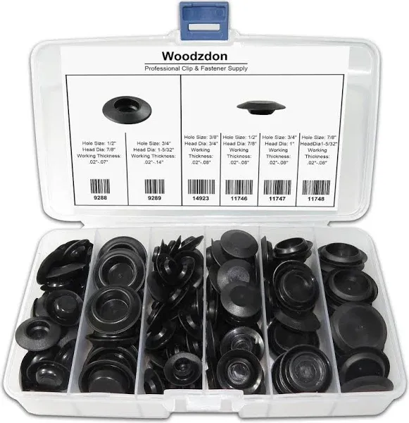 Woodzdon 141 Pcs Plugs in Box Auto Body Black Plastic Hole Plug Button and Flush Mount Sheet