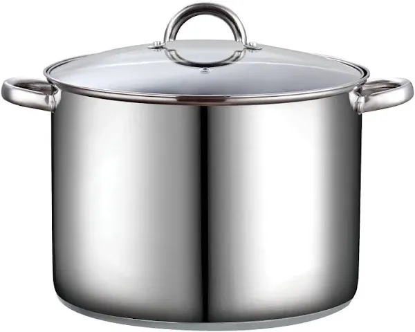 16 Quart Stockpot W/Glass Lid Comfortable Handles Stainless Steel Large Capacity