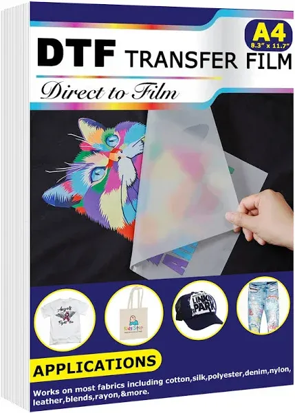 DTF Transfer Film(8.3" x 11.7")50 Sheets PET Direct to Film Heat Transfer Paper for All DTF&DTG Printer,Matte DTF Film for Sublimation Black White Light Dark Fabric T-Shirt