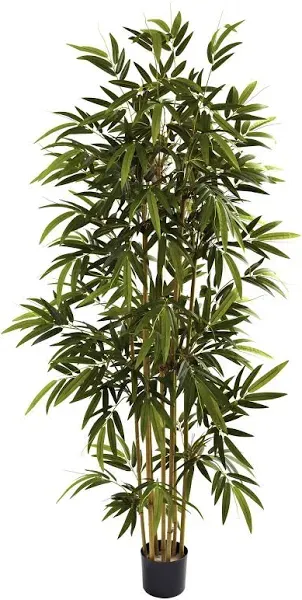 Nearly Natural Artificial Trees 72&#034;H Plastic Bamboo Tree Indoor Green+ Black Pot