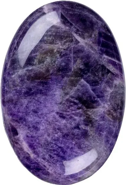 Oval Palm Stone, Enegry Worry Pocket Stones Healing Crystal Purple Amethyst 