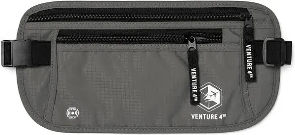 Venture 4th RFID Blocking Travel Money Belt Black Nylon Adjustable Strap &amp; Mesh