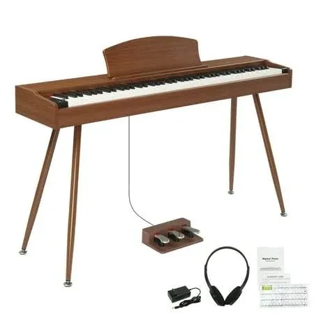 Ktaxon 88 Key Keyboard Piano Weighted Action Electronic Keyboard, Digital Piano with 3-Pedal Unit, Removable Music Stand, Stereo Headphone, Dark Brown