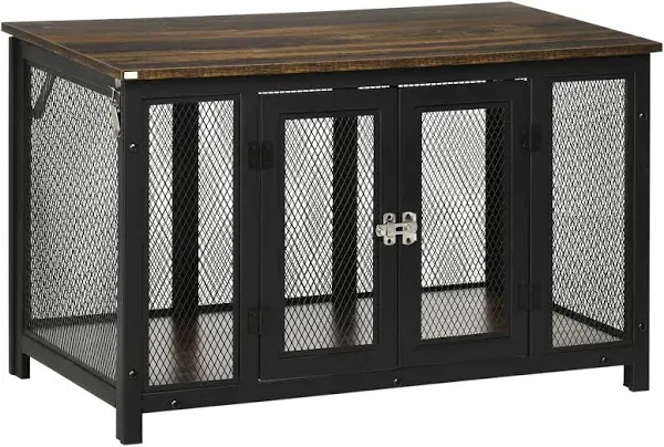 PawHut Furniture Style Dog Crate with Openable Top, Big Dog Crate End Table, Puppy Crate for Small Dogs Indoor, Spacious Interior, Pet Kennel, Brown