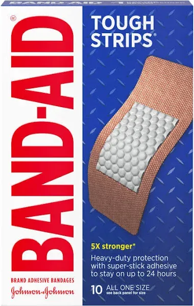 Band-Aid Brand Sterile Tough Strips Adhesive Bandages for First Aid & Wound Care, Durable Protection & Comfort for Minor Cuts & Scrapes, Heavy-Duty Fabric Bandages, Extra Large, 10 ct (Pack of 2)