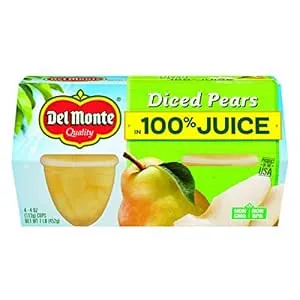 Del Monte Pears, Diced, No Sugar Added - 4 pack, 4 oz cups