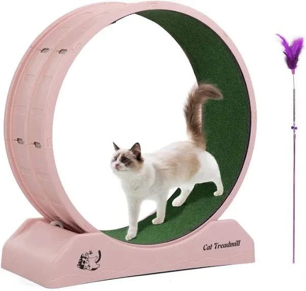 COZIWOW Cat Treadmill Cat Exercise Running Wheel for Indoor Cats with Locking Mechanism Carpeted Runway 31.5" Plastic Cat Wheel for Cat's Fitness & Health, Pink