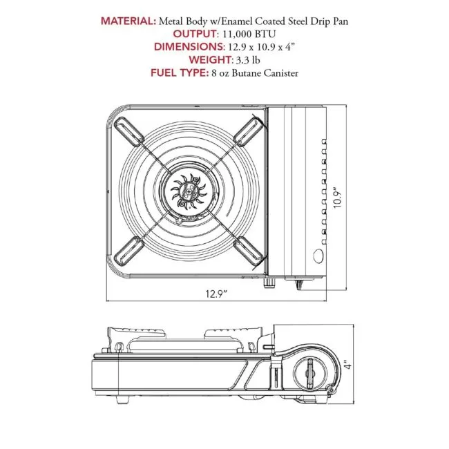 Gs3800df Dual Spiral Flame 11000 Btu Portable Gas Stove With Heavy Duty Clear Ca