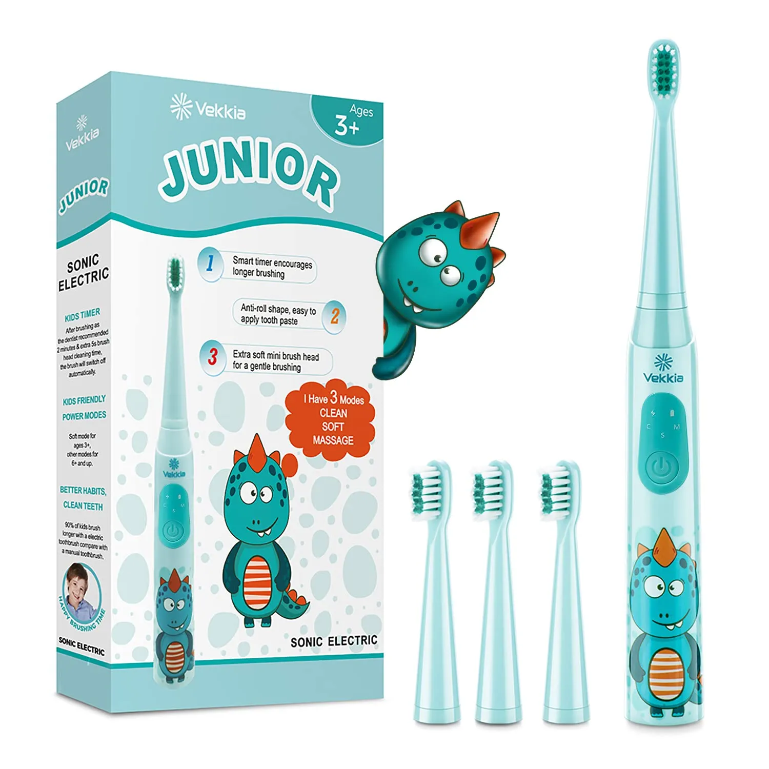 Fun Animal Themed Rechargeable Kids Toothbrush - 3 Modes, Soft Bristles, 2400...