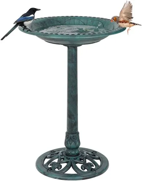 ZENSTYLE 28in Birdbaths Bowl Outdoor, Pedestal Bird Bath Vintage Outdoor Garden Accent Décor (Green)