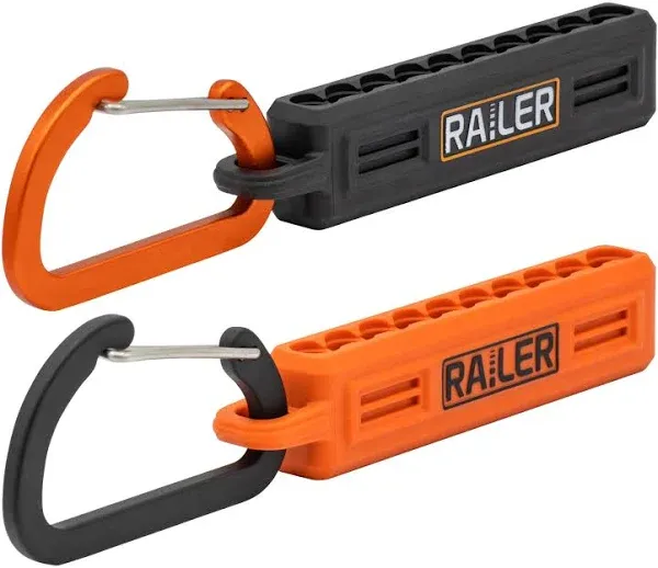 Screwdriver Bit Holder Storage Organizer – Railer 10-Hole Black and Orange Bit Holder with Carabiner - 2 Pack