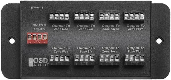 SPW8 Whole House Audio 8-Zone Speaker Distribution Panel Single Audio Input 300W Per Channel - OSD Audio