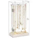 boailydi Acrylic Necklace Holder Necklace Organizer Rotatable Clear Jewelry Organizer Display Case for Long Necklaces Pendant Bracelets