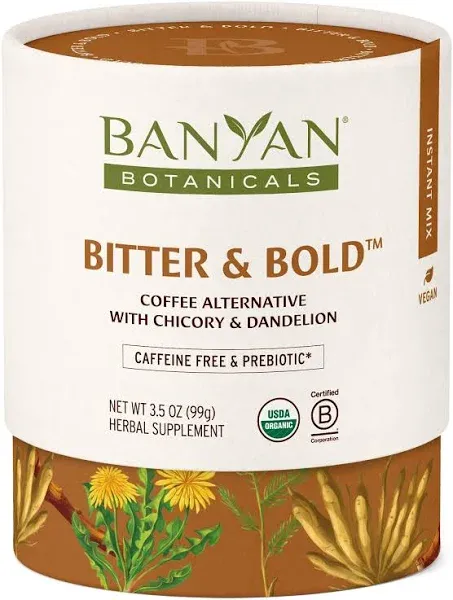 Banyan Botanicals Bitter & Bold – Organic Caffeine-Free Herbal Coffee Alternative – Milk Thistle, Chicory, and Dandelion Coffee Alternative – 3.5 oz, 16 servings – Fair for Life, Non-GMO, Vegan