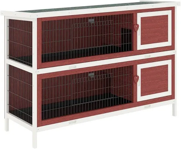 PawHut 54" 2-Story Rabbit Hutch Bunny Cage With Openable Roof, No Leak Tray and Fun Enclosed Run