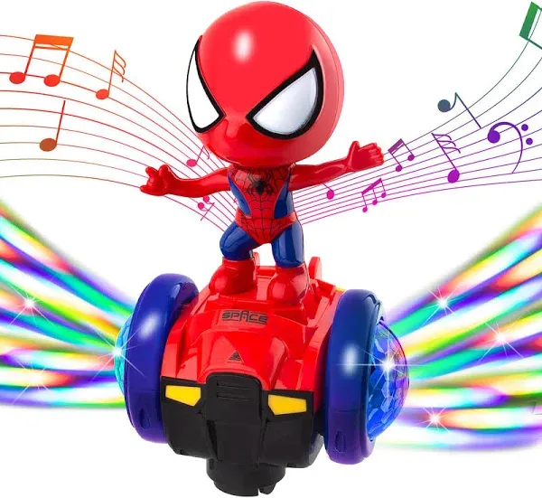 Musical Dancing Robot Toys for Kids 3-5 Years Old, Spiderman Toys for Boys 4-6 Years Old, Car Toys with Flashing Light and Music, Kids Toys for Aged 5-6