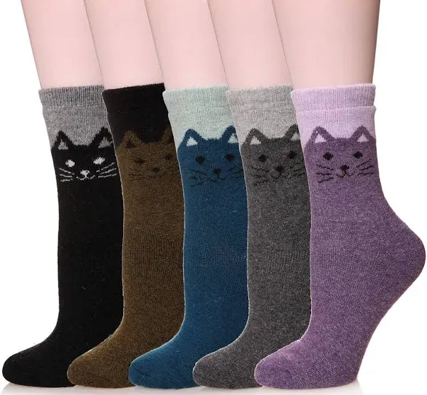 Loritta 5pairs Thick Thermal Wool Womens Socks 