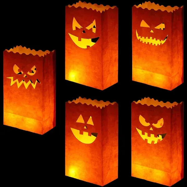 50 Pieces Halloween Luminary Bags, Flame Resistant Candle Bags, Jack-o'-Lantern Tea Light Candle Holders for Halloween Party Decorations