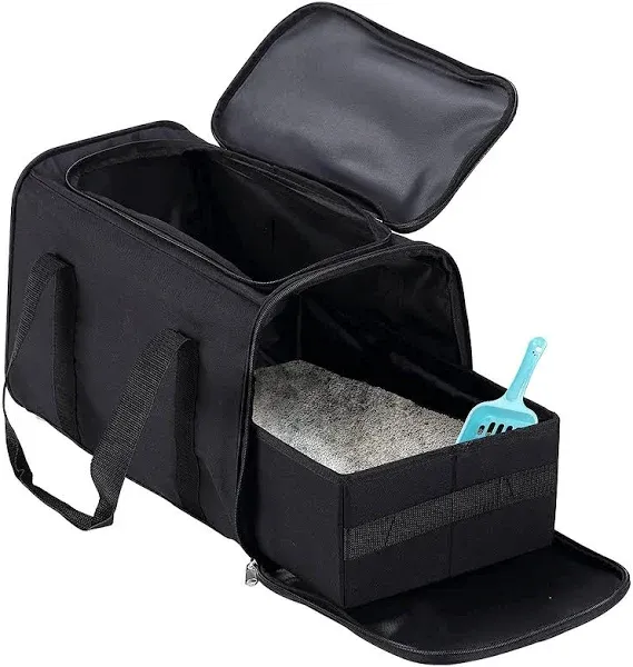 Portable Cat Litter Box Black,2In 1 Travel Litter Box,Cat Litter Box for Travel,Foldable Cat Travel Litter Box Light Weight