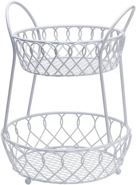 Mikasa Gourmet Basics Lattice 2-Tier Fruit and Vegetable Storage Cart, Handcrafted Iron Basket with Open-Wire Design for Freshness - Ideal for Kitchen, Pantry, Household Organization