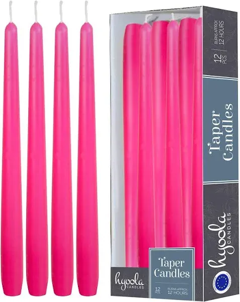 12 Pack Tall Taper Candles - 12 Inch Hot Pink Fuschia Dripless, Unscented Dinner