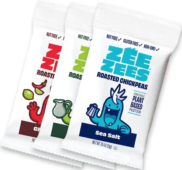 Zee Zees Variety Pack Cruncherz Roasted Chickpeas, Sea Salt, Ranch, & Chili Lime, Nut-Free, Vegan, Plant Protein, Gluten Free, Non-GMO, 0.75 oz, 36 Pack