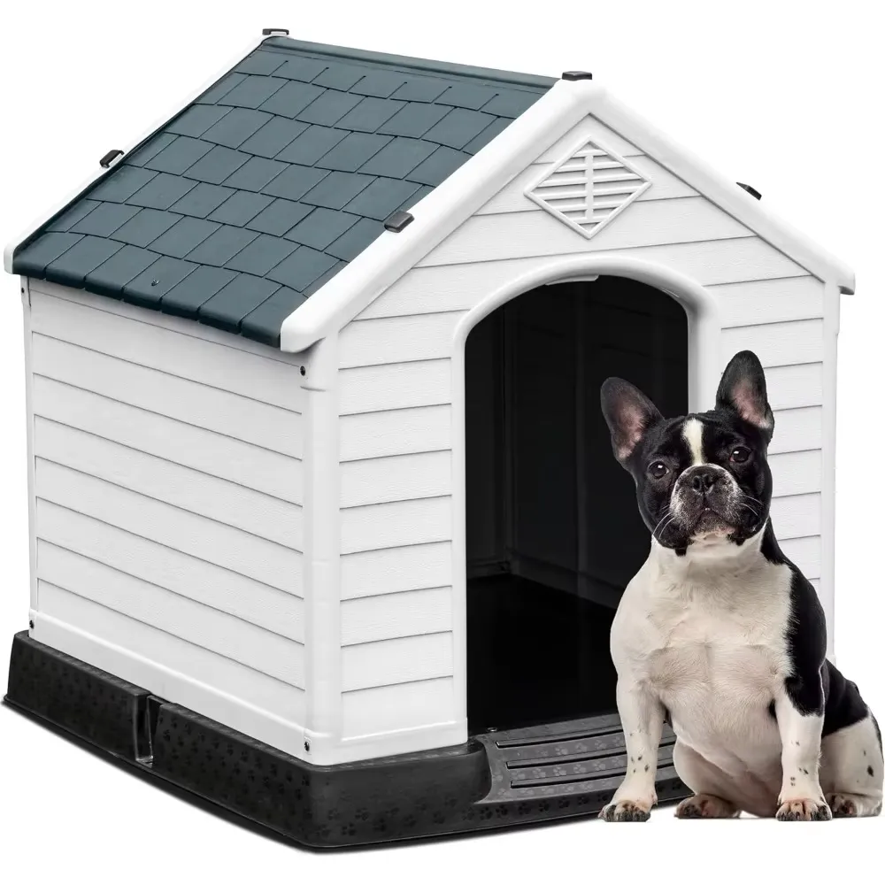 YITAHOME Large Plastic Dog House Outdoor Indoor Doghouse Puppy Shelter Water Resistant Easy Assembly Sturdy Dog Kennel with Air Vents